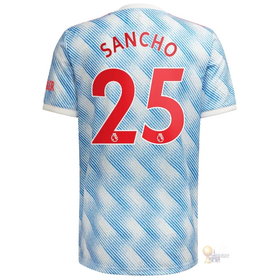 Calcio Maglie NO.25 Sancho Away Maglia Manchester United 2021 2022 Blu
