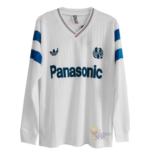 Calcio Maglie Casa Manga Larga Marseille Retro 1990 Bianco