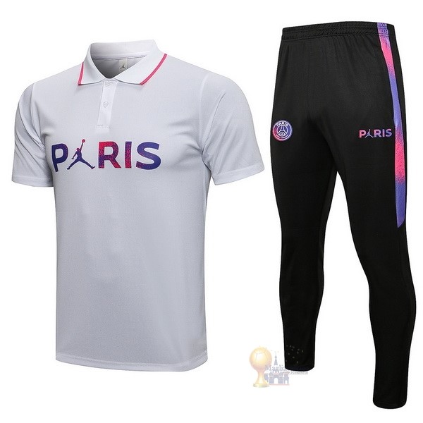 Calcio Maglie Set Completo Polo Paris Saint Germain 2021 2022 Bianco Purpureo Nero