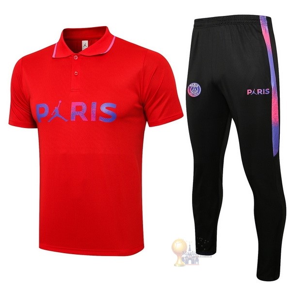 Calcio Maglie Set Completo Polo Paris Saint Germain 2021 2022 Rosso Purpureo Nero Divise Calcio Uomo