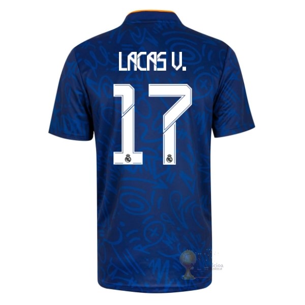 Calcio Maglie NO.17 Lucas V. Away Maglia Real Madrid 2021 2022 Blu